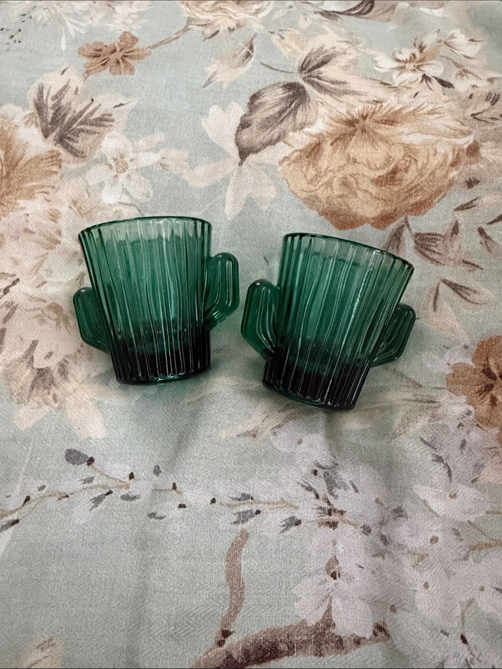 Vintage Libbey Green Cactus-Shaped Shot Glass Set